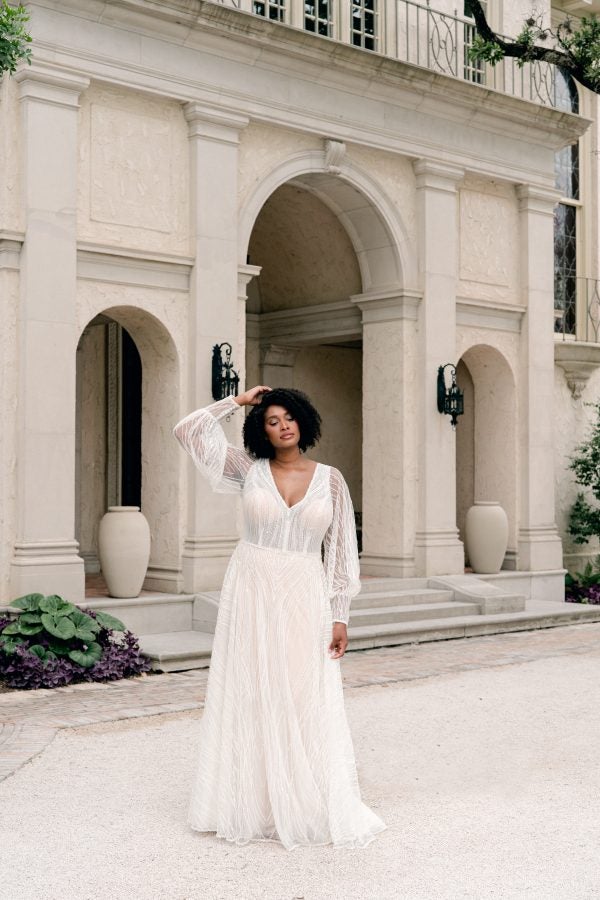 Sparkling Boho-Inspired Wedding Dress With Bell Sleeves by Martina Liana - Image 1