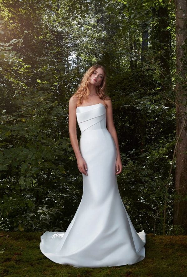 Strapless Silk Draped Fit And Flare Wedding Dress by Anne Barge - Image 1