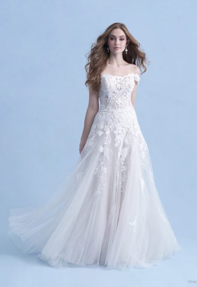 Cap Sleeve Off The Shoulder A-line Wedding Dress With Sequined Lace by Disney Fairy Tale Weddings Collection