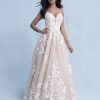 Spaghetti Strap V-neckline Ball Gown Wedding Dress With Embroidered Floral Applique by Disney Fairy Tale Weddings Collection - Image 1