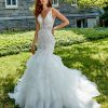 SLEEVELESS V-NECK HAND BEADED LACE FIT AND FLARE WEDDING DRESS by Eve of Milady - Image 1