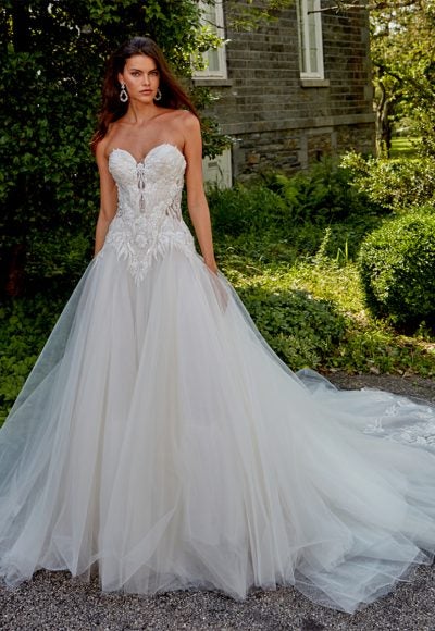 Strapless Sweetheart Neckline Hand Beaded Bodice A-line Tulle Skirt Wedding Dress by Eve of Milady