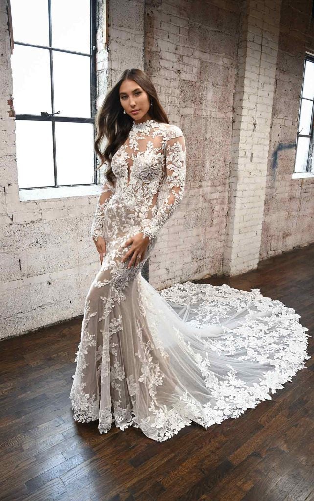 Lace High Neck Wedding Dress With Long Sleeves Kleinfeld