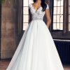 Cap Sleeve V-Neck Ball Gown Wedding Dress by Paloma Blanca - Image 1