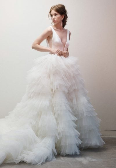 Sleeveless V-neck Textured Ball Gown Wedding Dress by Rivini