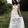 Spaghetti Strap A-line Wedding Dress With Vintage Lace Details by All Who Wander - Image 1