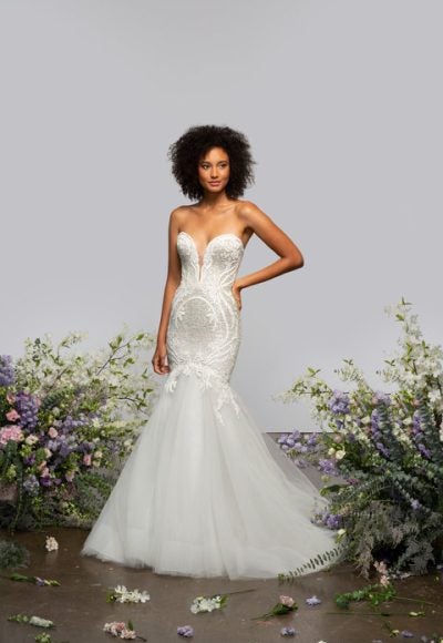 Strapless Fit And Flare Wedding Dress With Embroidered Bodice And Tulle Skirt by Hayley Paige