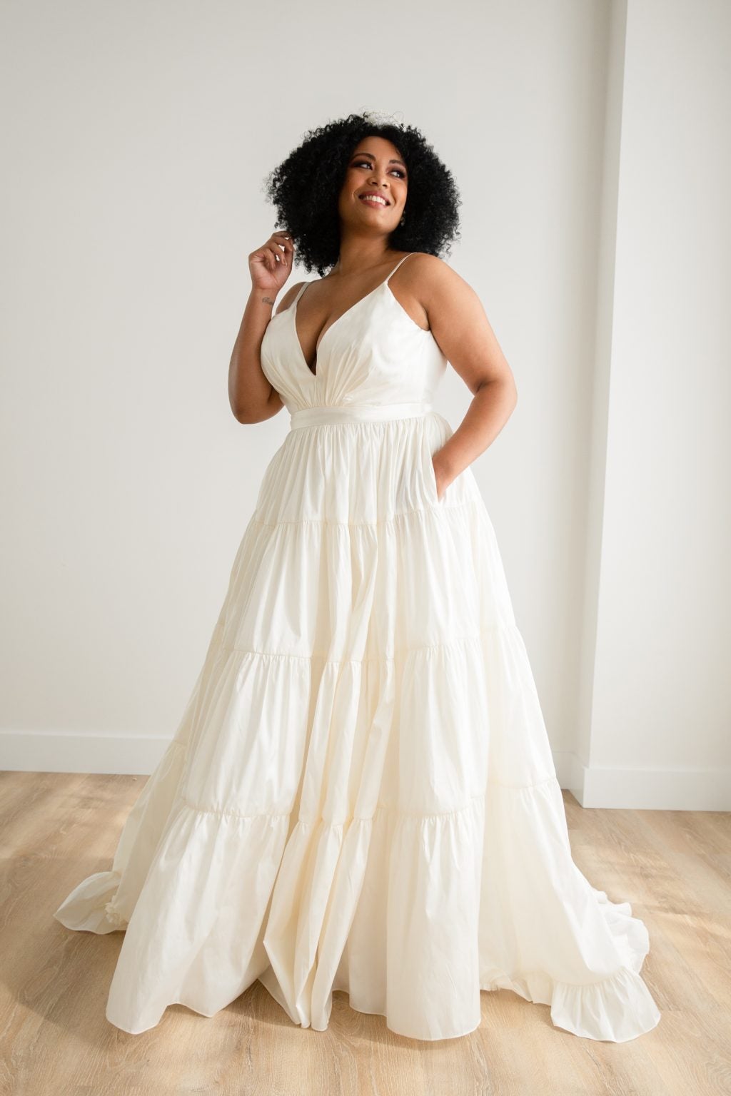 Tiered Taffeta Ball Gown Plus Size Crepe Wedding Dress
