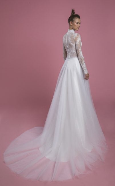 Long Sleeve Mock Neck Lace A-line Wedding Dress With Tulle Skirt ...