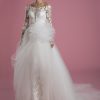 Long Sleeve Off The Shoulder Lace Underlay Sheath Wedding Dress With Overskirt by P by Pnina Tornai - Image 2