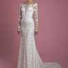 Long Sleeve Off The Shoulder Lace Underlay Sheath Wedding Dress With Overskirt by P by Pnina Tornai - Image 1
