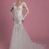 Long Sleeve Sweetheart Neckline Fit And Flare Lace Wedding Dress With Tulle Skirt by P by Pnina Tornai - Image 1