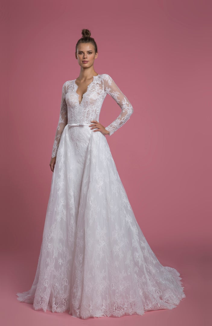 Long Sleeve Vneckline Lace Sheath Wedding Dress With