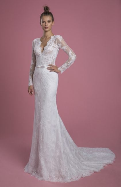 Long Sleeve V-neckline Lace Sheath Wedding Dress With Matching ...