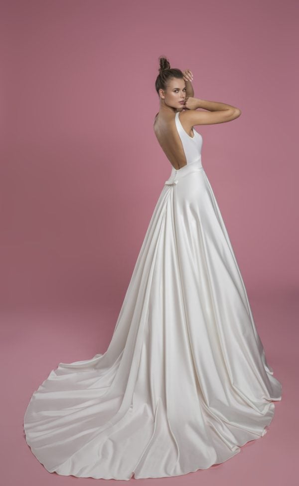 Sleeveless V-neck A-line Satin Wedding Dress by P by Pnina Tornai - Image 2
