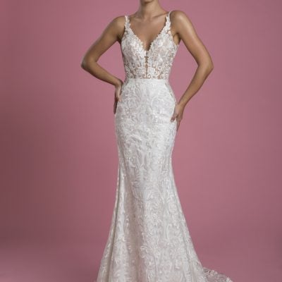 Sleeveless V-neck Lace Sheath Wedding Dress | Kleinfeld Bridal