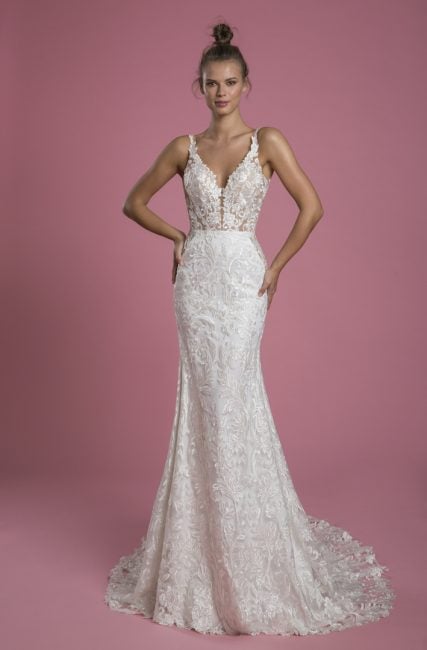 Sleeveless V-neck Lace Sheath Wedding Dress | Kleinfeld Bridal