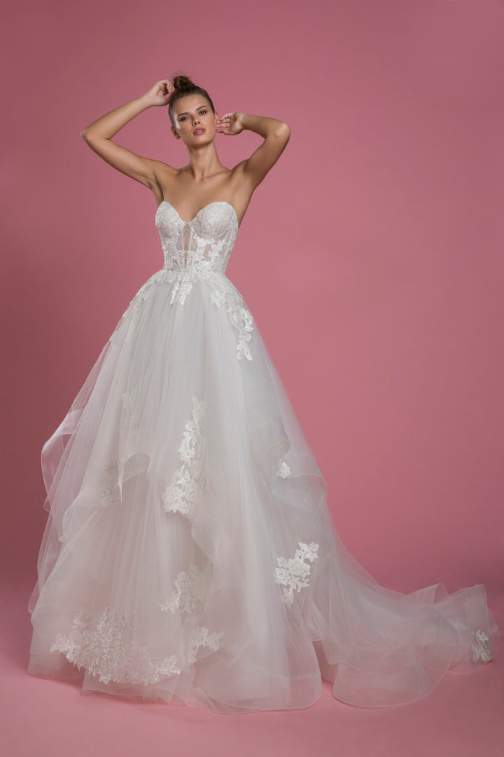 New applique lace strapless sequins plus size A line wedding bridal gown