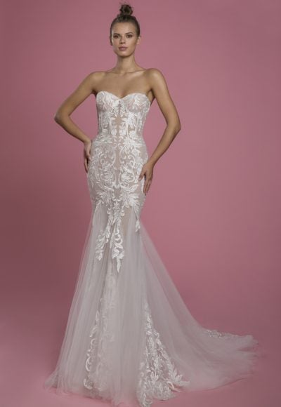 Strapless Sweetheart Neckline Mermaid Wedding Dress With Lace Applique And Tulle Skirt by P by Pnina Tornai