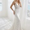 V-neckline Sleeveless Beaded Lace Sheath Wedding Dress by Randy Fenoli - Image 1