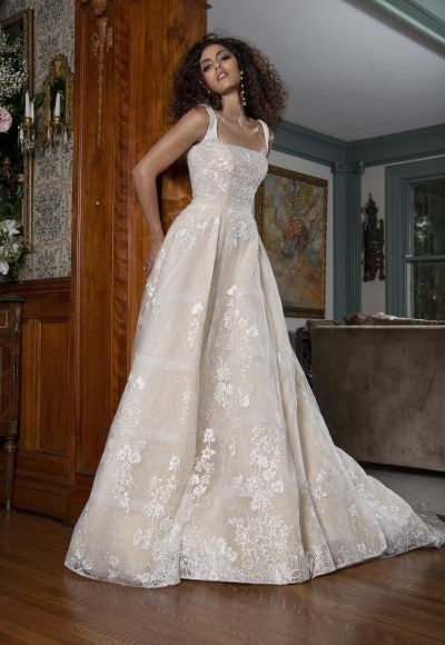 Sleeveless Square Neckline A-line Wedding Dress With Applique Throughout by Yumi Katsura