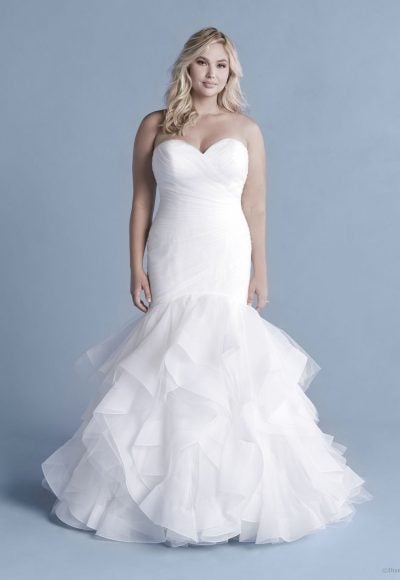 STRAPLESS SWEETHEART NECKLINE RUCHED TULLE MERMAID WEDDING DRESS WITH RUFFLE SKIRT by Disney Fairy Tale Weddings Collection