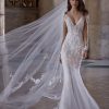 Long Sleeve V-neckline Illusion Wedding Dress with Beading Throughout by Pronovias x Kleinfeld - Image 1