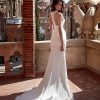 Sleeveless Crepe Sheath Wedding Dress with Beaded Neckline by Pronovias x Kleinfeld - Image 2