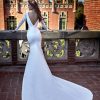 Long Sleeve V-neckline Sheath Wedding Dress with Lace Inserts - Image 2