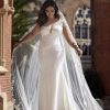 Sleeveless Crepe Sheath Wedding Dress with Lace Details by Pronovias x Kleinfeld - Image 1