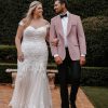 Off The Shoulder Sheath Plus Size Wedding Dress With Beaded Bodice And Train by Allure Bridals - Image 1