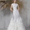 Cap Sleeve Glitter A-line Wedding Dress With Tulle Ruffle Overlay by Tony Ward - Image 1