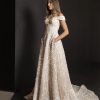 Off The Shoulder A-line Wedding Dress With 3D Leafs Throughout by Tony Ward - Image 1
