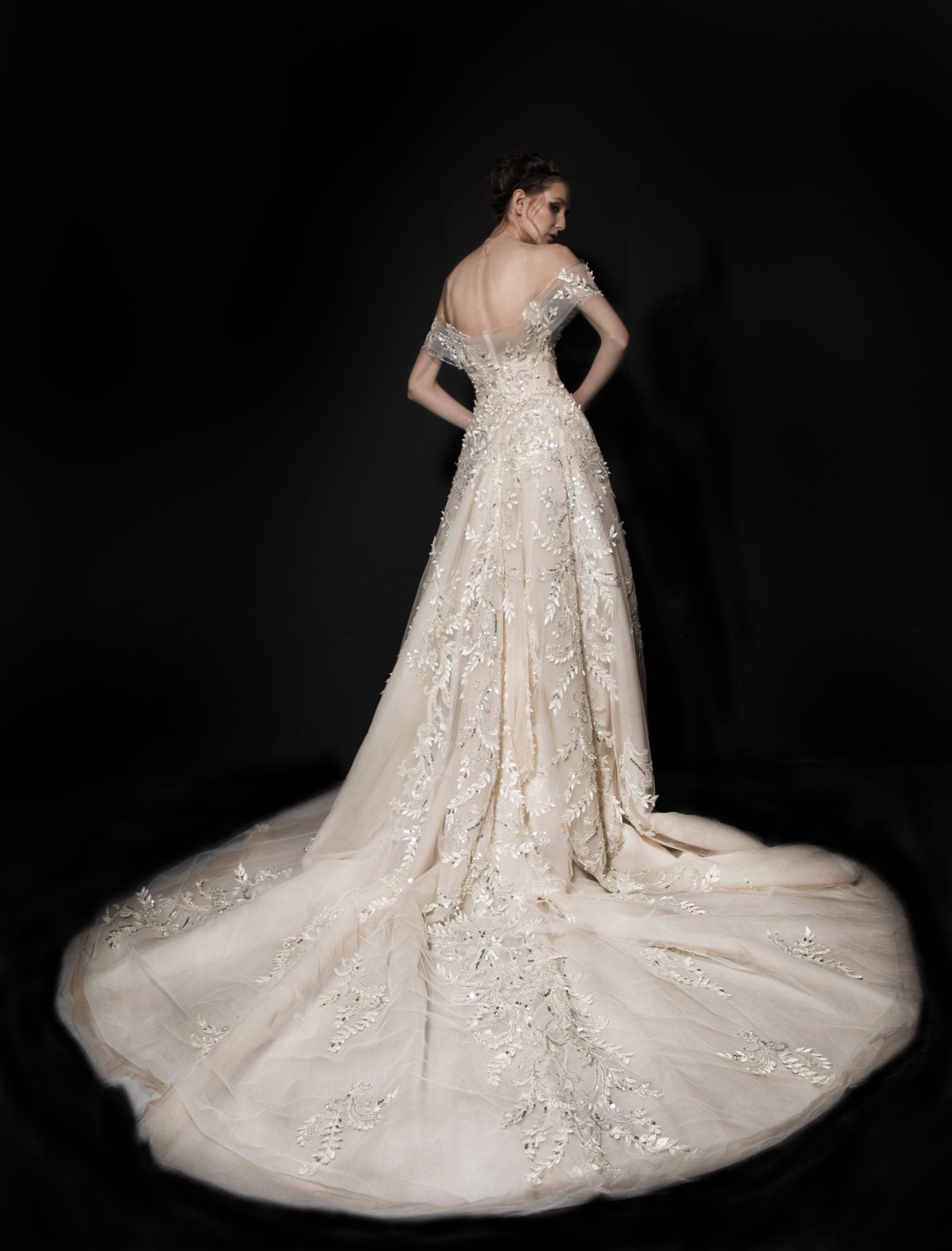 Off The Shoulder A-line Wedding Dress With Embroidered And Sparkle