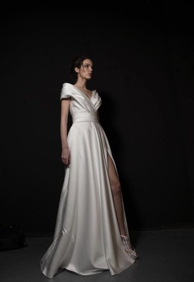 Satin A-line Wedding Dress With Front Slit by Tony Ward