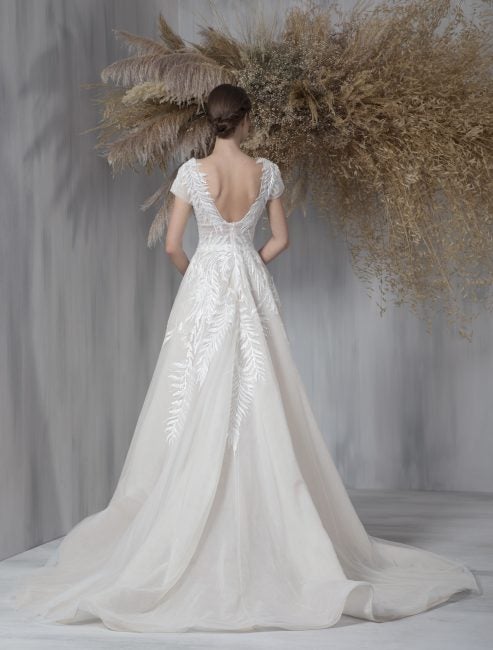 Short Sleeve V-neckline A-line Wedding Dress With Embroidered Tulle ...