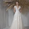 Short Sleeve V-neckline A-line Wedding Dress With Embroidered Tulle by Tony Ward - Image 1
