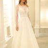 Illusion Long Sleeve A-line Wedding Dress With Beaded Lace by Michelle Roth - Image 1