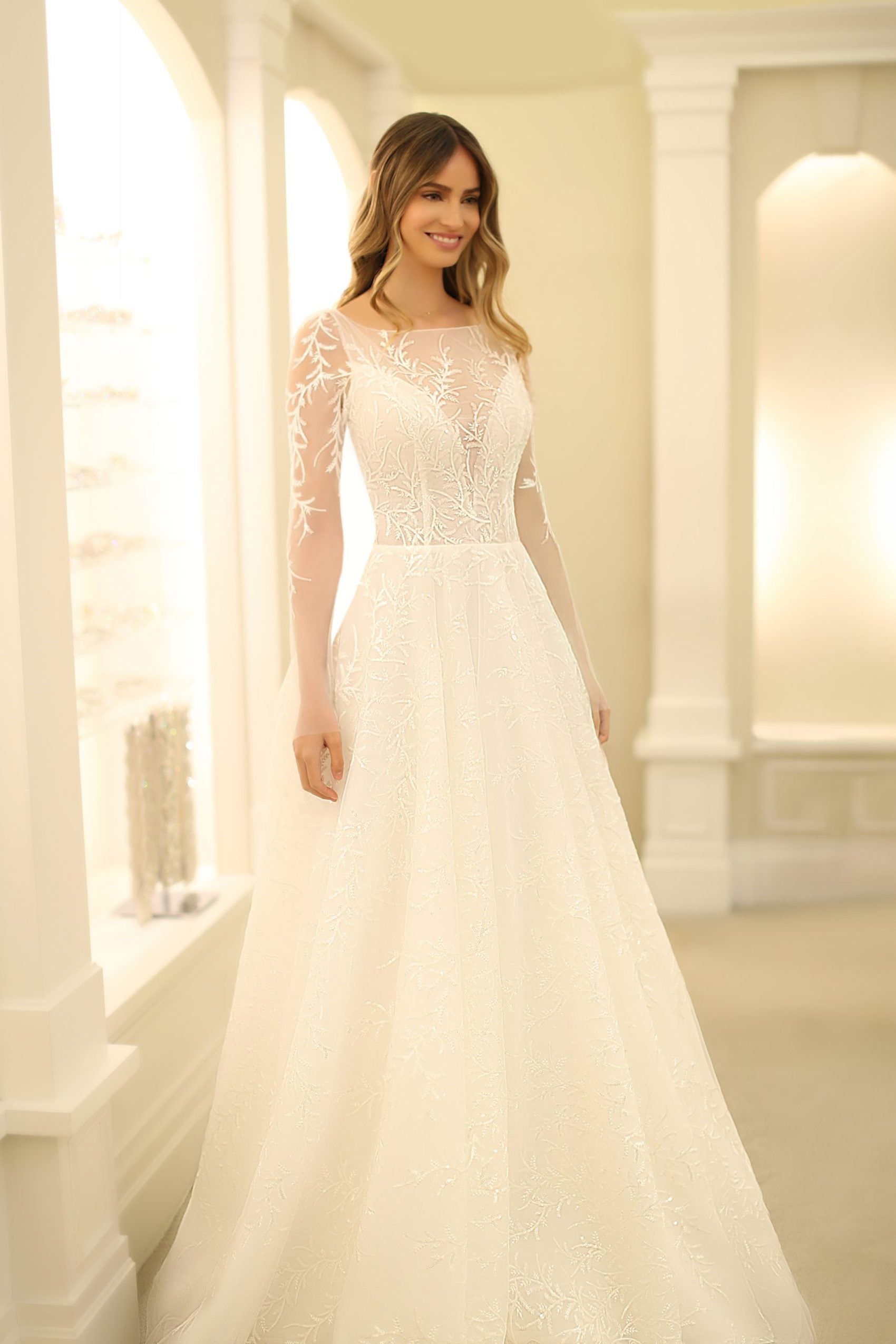 sheer sleeve wedding dress