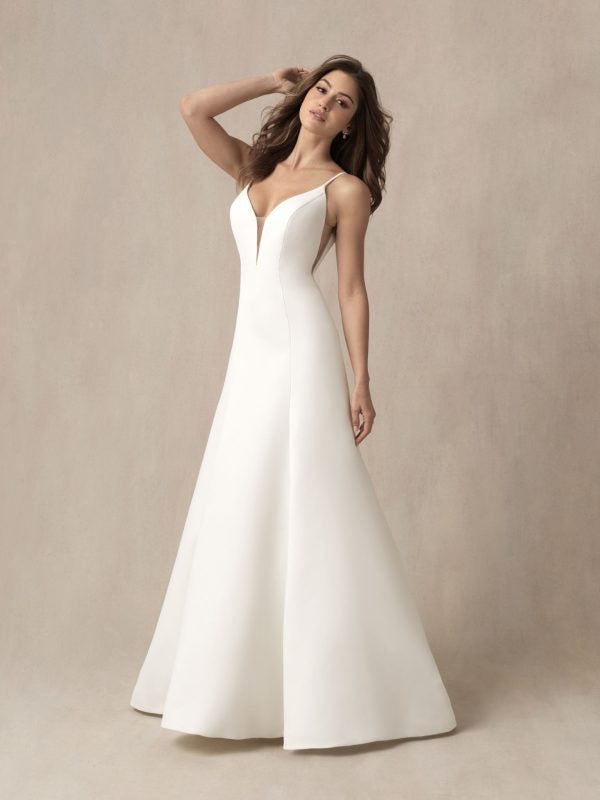Simple Spaghetti Strap A-line Wedding Dress With Illusion Cutouts by Allure Bridals - Image 1