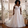 Off The Shoulder Plus Size Wedding Gown With Lace Appliques by Essense of Australia - Image 1