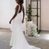 SIMPLE V-NECKLINE WEDDING DRESS WITH LACE APPLIQUE-TRAIN by Essense of Australia - Image 2
