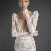 All Over Lace Long Puff Sleeve Sheath Wedding Dress With Plunging V Neckline by Love by Pnina Tornai - Image 2