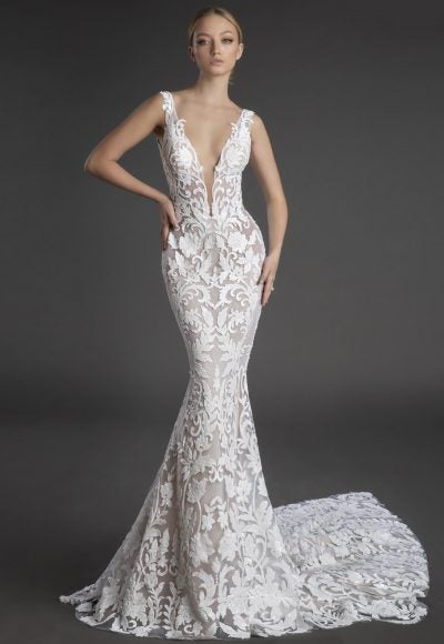 Sleeveless Plunging V-neckline Lace Sheath Wedding Dress by Love by Pnina Tornai