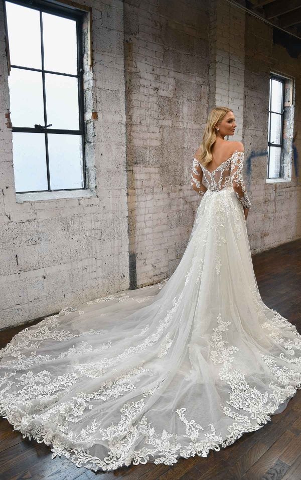 LONG-SLEEVE LACE WEDDING DRESS WITH DETACHABLE OVERSKIRT by Martina Liana - Image 2