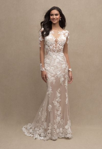 Illusion Long Sleeve Sheath Lace Wedding Dress by Allure Bridals