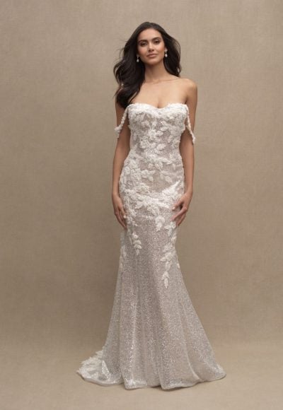 Off The Shoulder Sweetheart Neckline Beaded Lace Fit And Flare Wedding Dress by Allure Bridals