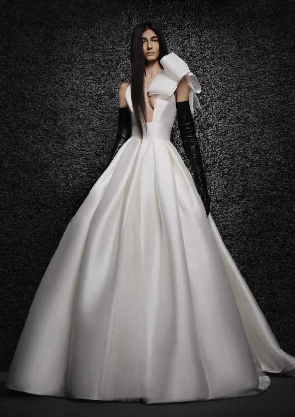 Sleeveless Mikado Ball Gown Wedding Dress With Bow At Shoulder by Vera Wang Bride - Image 1