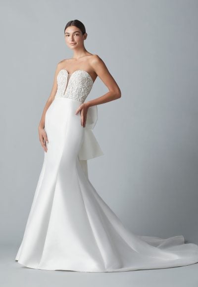 Strapless Sweetheart Neckline Fit And Flare Wedding Dress With Embellished Lace Bodice And Satin Skirt by Allison Webb