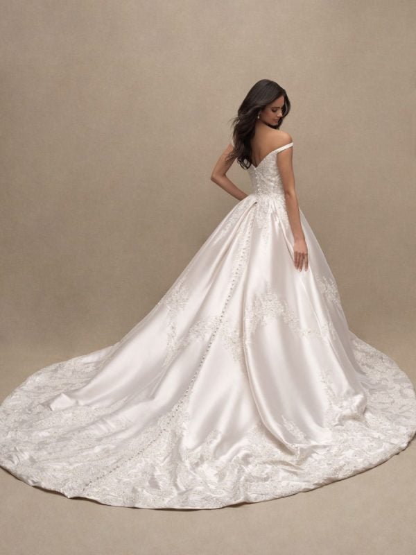 Off The Shoulder Sweetheart Neckline Satin Beaded Ball Gown Wedding Dress by Allure Bridals - Image 2